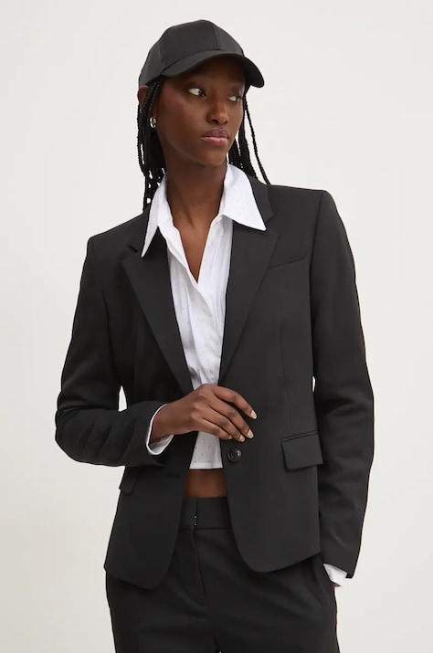 Піджак з домішкою вовни HUGO колір чорний однобортний однотонний 50516131