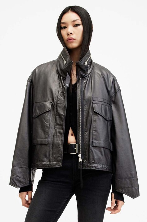 AllSaints geaca de piele CLAY JACKET femei, culoarea negru, de tranzitie, W035LB