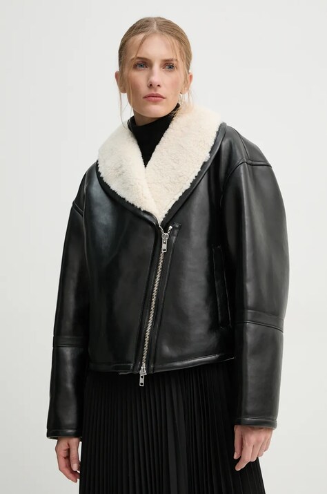 Stand Studio geaca Leonora Jacket femei, culoarea negru, de tranzitie, oversize, 66325-9132