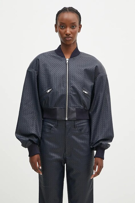 Rotate geacă bomber Cropped Braided femei, culoarea bleumarin, de tranziție, oversized, 1128572318