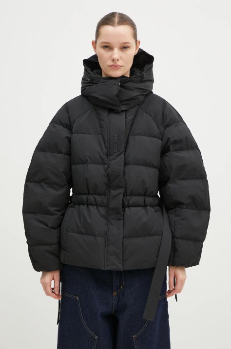 GANNI kurtka puchowa Tech Seersucker Oversized Puffer Jacket damska kolor czarny zimowa oversize F9496