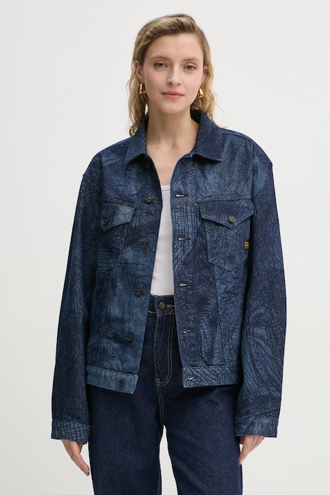 G-Star geacă din denim femei, culoarea bleumarin, de tranziție, oversized, D26401-D317