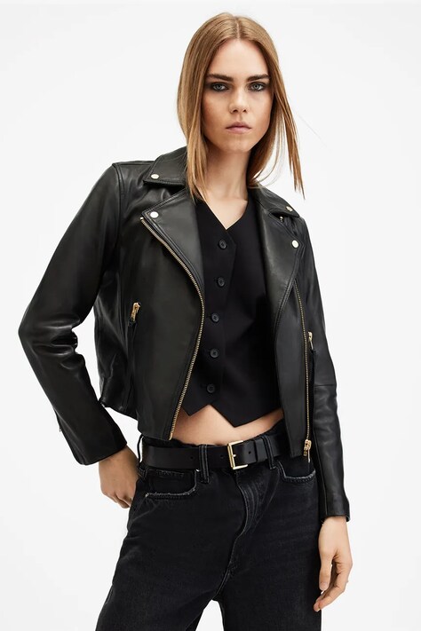 AllSaints geaca de piele DALBY femei, culoarea negru, de tranzitie, W086LB