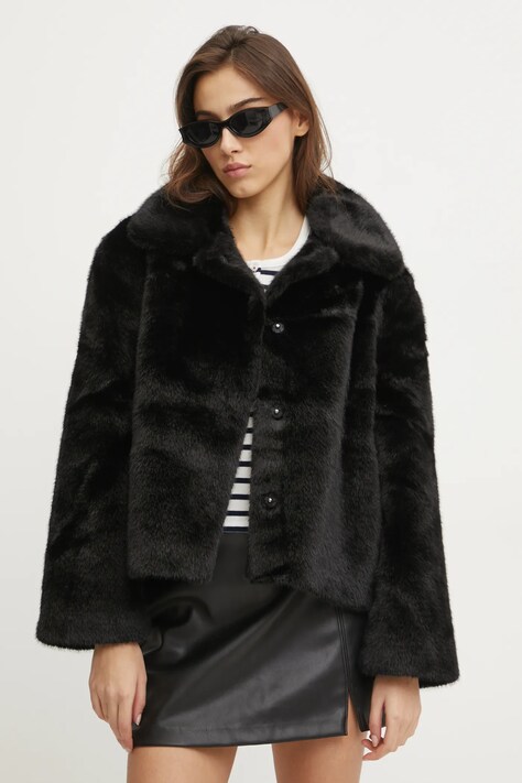 Abercrombie & Fitch geaca femei, culoarea negru, de tranzitie, oversize, KI144-4284