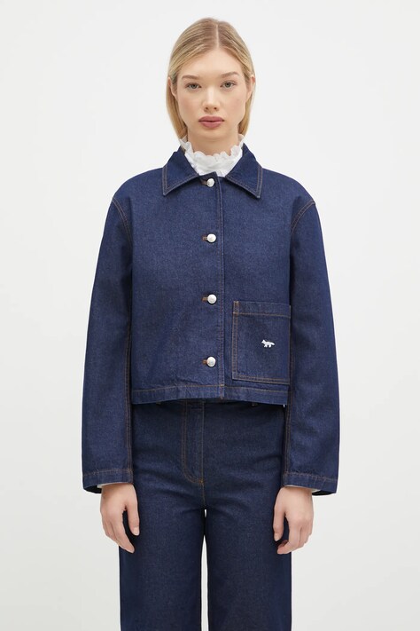 Traper jakna Maison Kitsuné Denim Cropped za žene, boja: tamno plava, za prijelazno razdoblje, MW02113WW0081