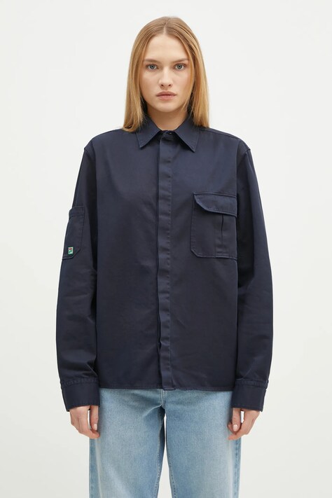 Bunda Maison Kitsuné Quilted Blouson dámská, tmavomodrá barva, přechodná, oversize, NW02103WQ4036