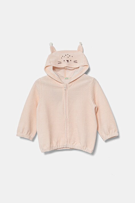 United Colors of Benetton bluza bebe culoarea roz, cu glugă, neted, 3MCDA501C