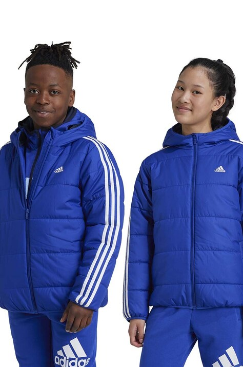 Dětská bunda adidas J ESS 3S PAD tmavomodrá barva, IW0543