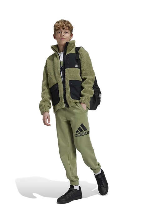 Otroški pulover iz flisa adidas J SHERPAKT zelena barva, IY6913