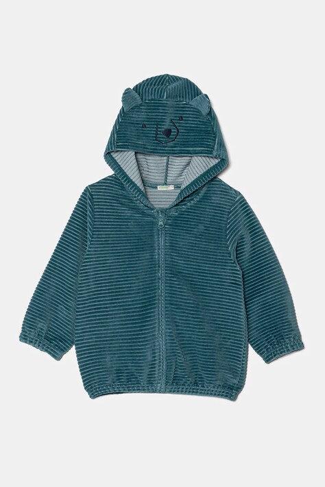 United Colors of Benetton bluza bebe culoarea verde, cu glugă, neted, 3MCDA501C