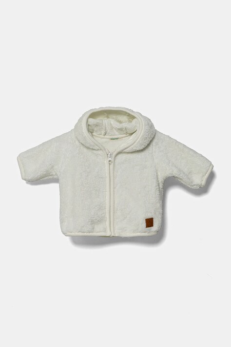 United Colors of Benetton geaca bebe culoarea alb, cu glugă, neted, 30Y5A501D