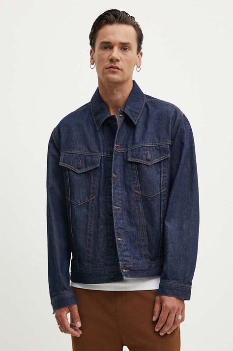HUGO geacă din denim bărbați, culoarea bleumarin, de tranziție, 50518044