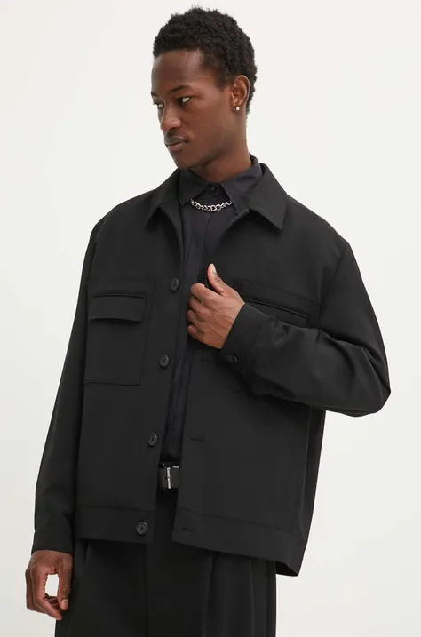 HUGO kurtka z domieszką wełny kolor czarny przejściowa 50520384