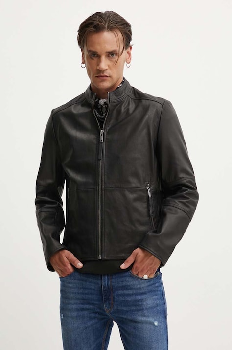 HUGO geaca de piele barbati, culoarea negru, de tranzitie, 50516869