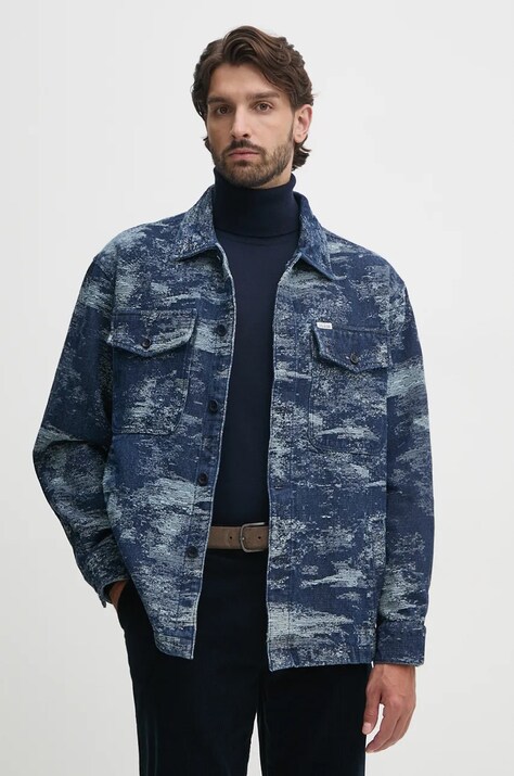 Guess geaca BILLY barbati, culoarea albastru marin, de tranzitie, oversize, M4YN30 D5DJ1