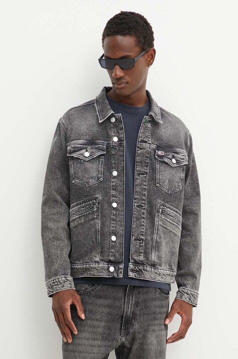 Tommy Jeans geaca barbati, culoarea negru, de tranzitie, DM0DM19362