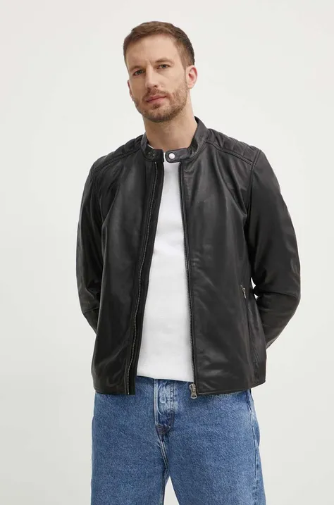 Kožená bunda Pepe Jeans TRISTAN pánska, čierna farba, prechodná, PM402991