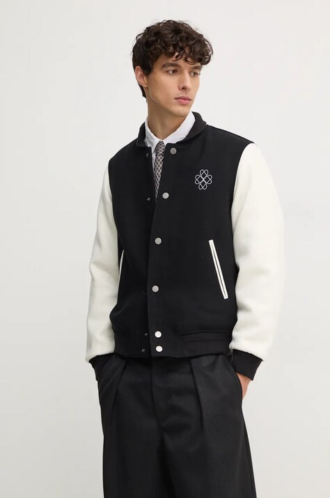 United Colors of Benetton jacheta bomber din amestec de lana culoarea negru, de tranzitie, 2NDHUN05K