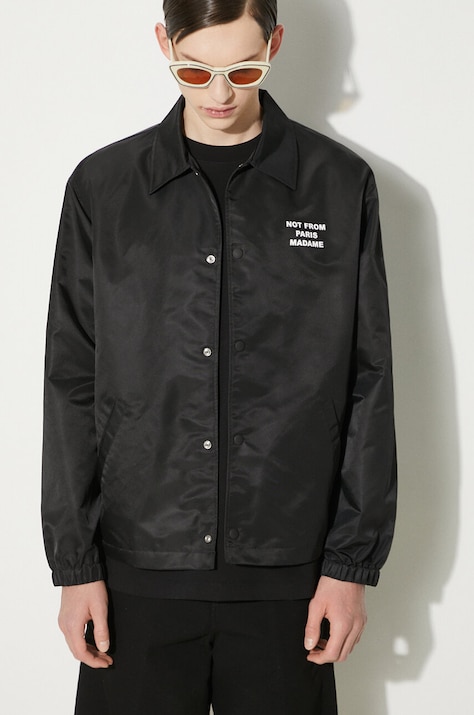Πουκάμισο μπουφάν Drôle de Monsieur La Veste Slogan χρώμα: μαύρο, PERM-JT183-PA014-BL