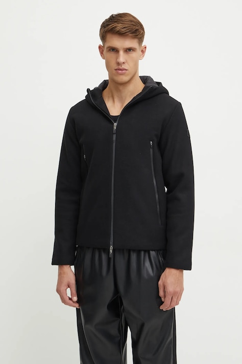 Bunda s příměsí vlny EA7 Emporio Armani černá barva, přechodná, PNHLZ.6DPB66