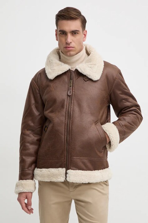 Alpha Industries geaca B3 FL barbati, culoarea maro, de tranzitie, 143106