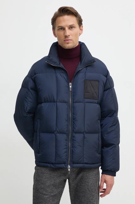 Пухено яке Armani Exchange в тъмносиньо зимен модел с уголемена кройка 6DZB21 ZN4XZ