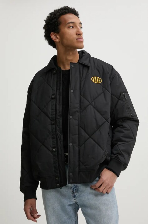 Vans geaca barbati, culoarea negru, de tranzitie, oversize, VN000HNCBLK1