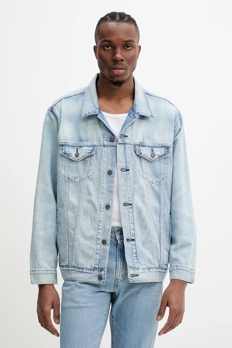 Levi's geaca jeans barbati, culoarea negru, de tranzitie, oversize, A5782