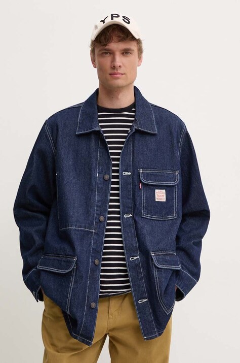 Levi's geaca jeans barbati, culoarea albastru marin, de tranzitie, oversize, A0744