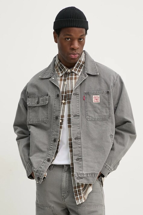 Levi's jacheta de bumbac culoarea gri, de tranzitie, oversize, A4820