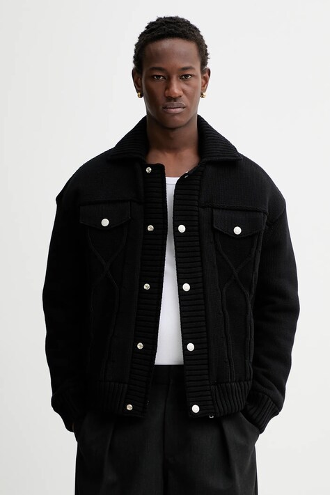 Kenzo geaca Knitted Down Jacket barbati, culoarea negru, de iarna, oversize, FE65OU1419NC.99