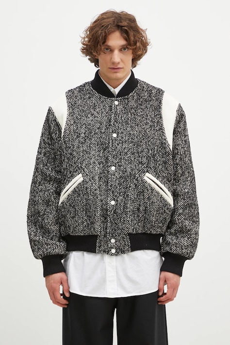 Kenzo wool blend bomber jacket Wool Varsity Jacket black color FE65BL1489OX.99