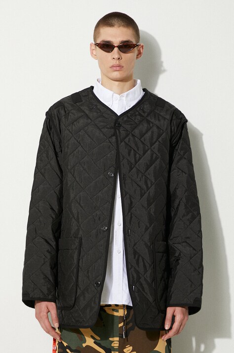 Kenzo geaca Weave Liner barbati, culoarea negru, de tranzitie, oversize, FE65OU3089DW.99