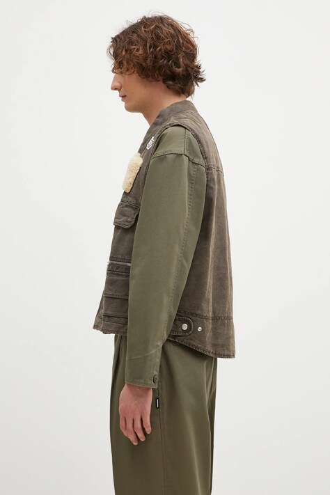 Bavlnená vesta bez rukávov Kenzo Multipocket Gilet hnedá farba, prechodný, FE65VE0089GK.92