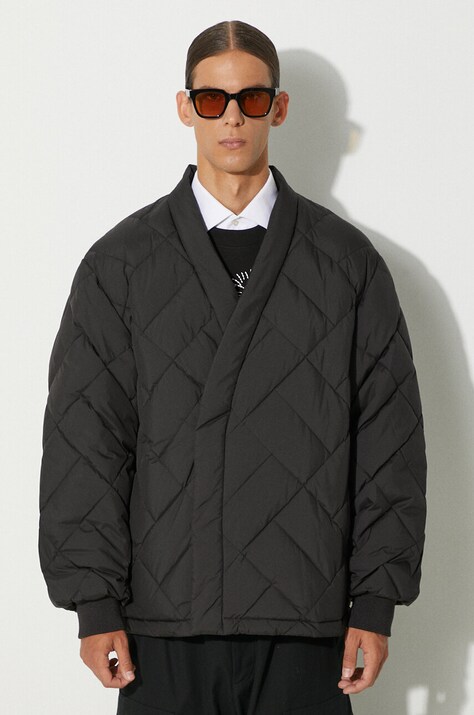 Пухено яке Kenzo Weave Down Kimono в черно преходен модел с уголемена кройка FE65MA1459NL.99