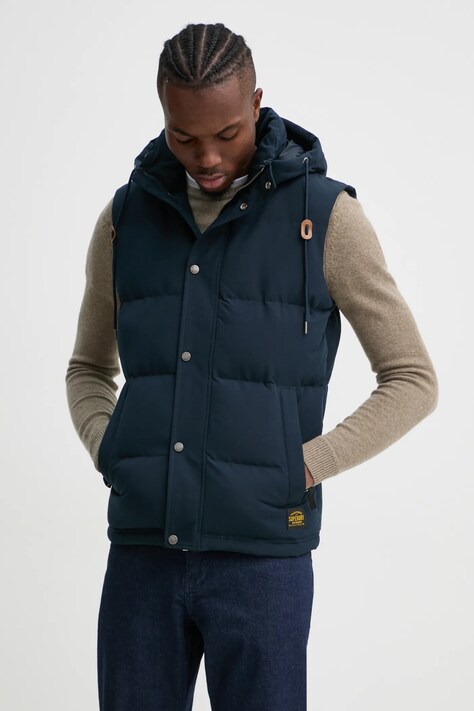Superdry vesta barbati, culoarea albastru marin, de iarna, M5011708A-98T