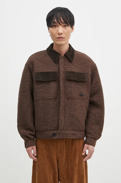 Filling Pieces kurtka wełniana Box Jacket kolor brązowy przejściowa oversize 78614121933