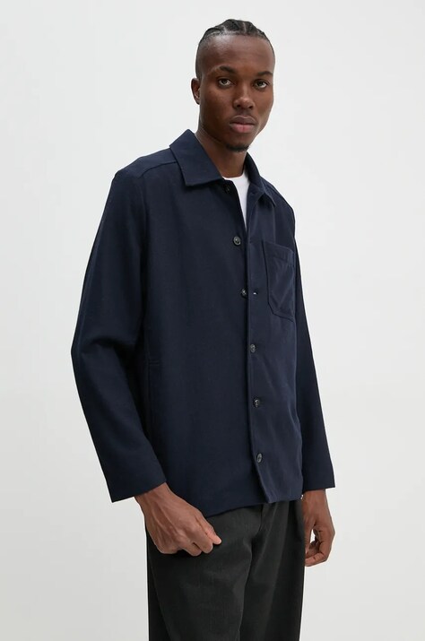 A.P.C. geaca de lana veste jamie culoarea albastru marin, de tranzitie, WOAPN.H02962