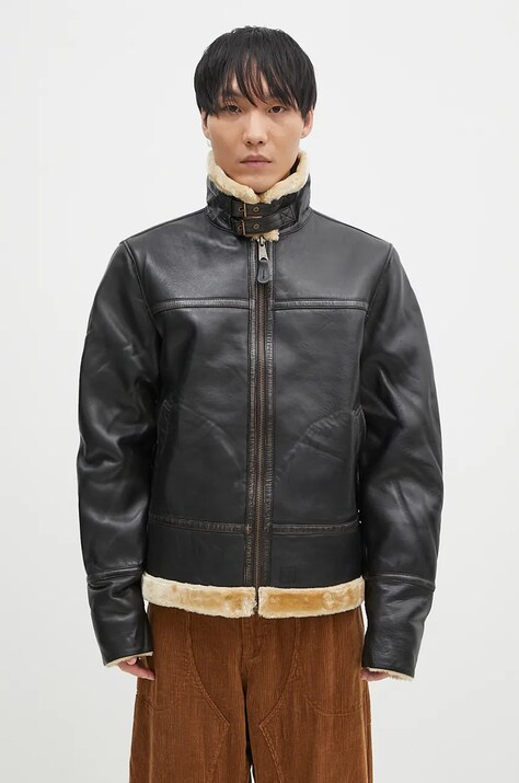 Alpha Industries geacă de piele B3 Leather barbati, culoarea maro, de tranzitie, 148114