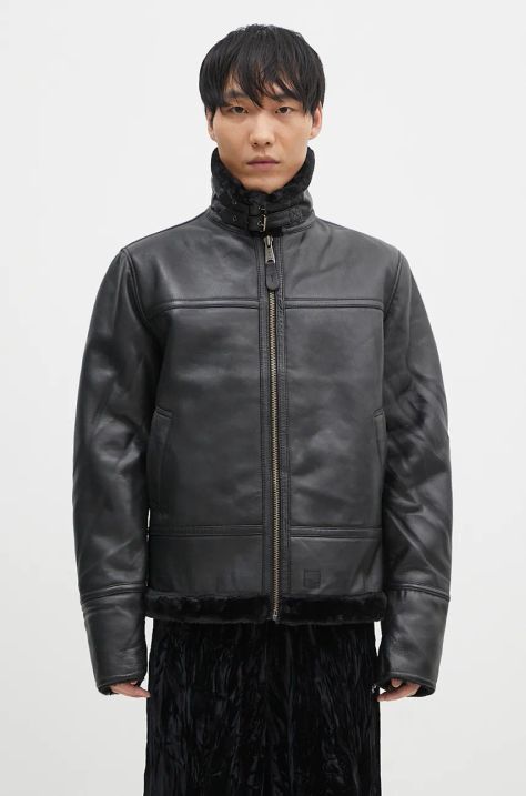 Kožená bunda Alpha Industries B3 Leather pánská, černá barva, přechodná, 148114