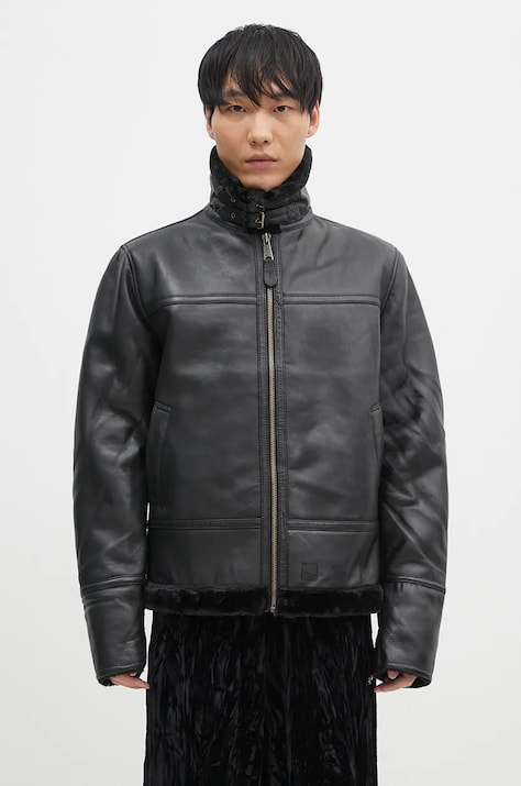 Alpha Industries leather jacket B3 Leather men's black color 148114