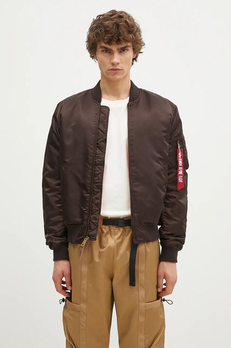 Alpha Industries geaca bomber MA-1 VF 59 barbati, culoarea maro, de tranzitie, 191118