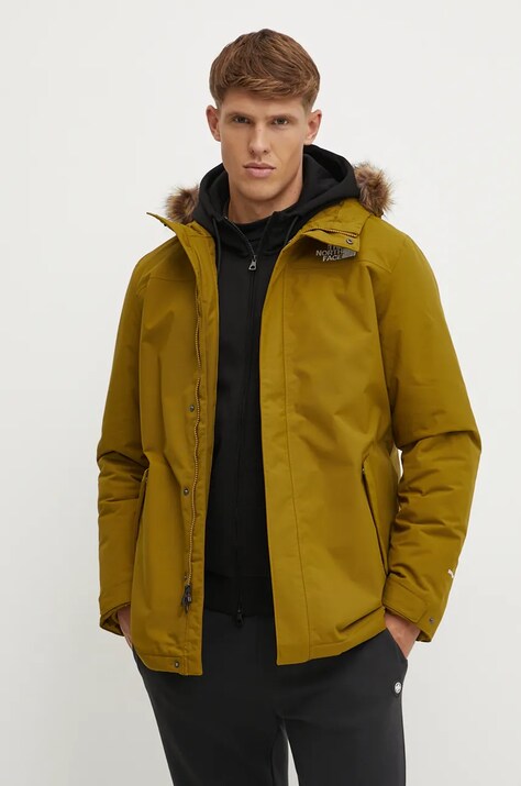 The North Face geaca Zaneck barbati, culoarea verde, de iarna, NF0A4M8H1OB1