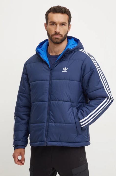 adidas Originals geaca cu doua fete Adicolor Reversible Jacket barbati, culoarea albastru marin, de iarna, JD9073