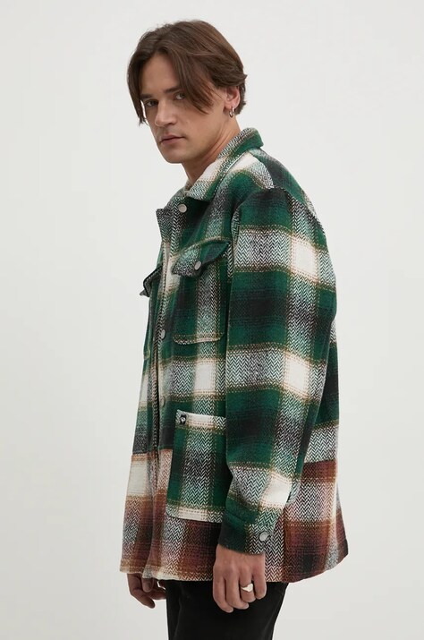 Desigual geacă cu aspect de cămașă ABRAHAN culoarea verde, de tranzitie, 24WMEW04
