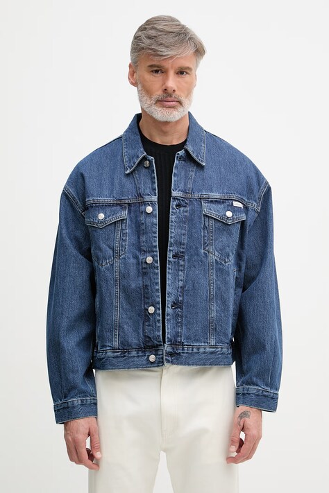 Džínová bunda Calvin Klein Jeans pánská, modrá barva, přechodná, oversize, 00040EM719