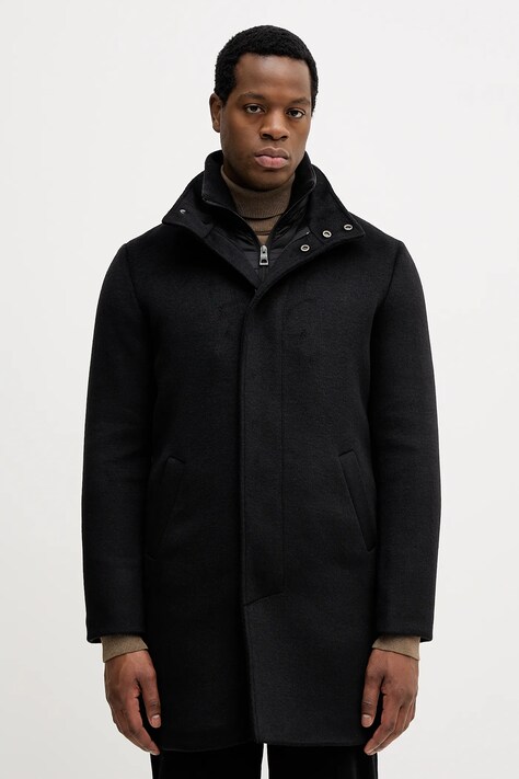Guess płaszcz z domieszką wełny URBAN kolor czarny przejściowy M4BL30.WGJ82