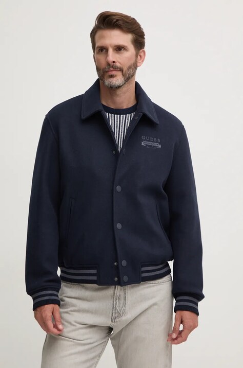Guess geaca MELTON barbati, culoarea albastru marin, de tranzitie, M4BL29.WGJ72