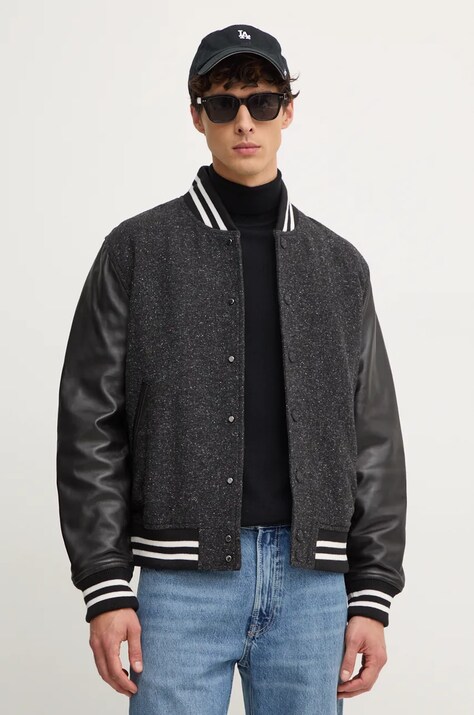 Tommy Hilfiger jacheta bomber din lana culoarea negru, de tranzitie, oversize, MW0MW37030