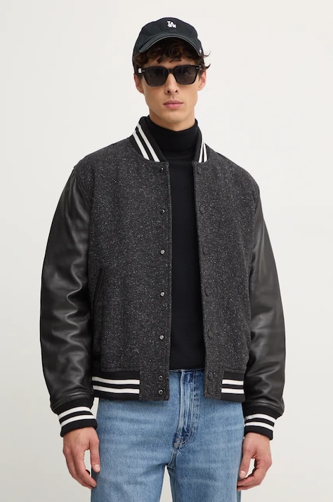 Tommy Hilfiger jacheta bomber din lana culoarea negru, de tranzitie, oversize, MW0MW37030